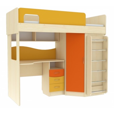 Детская мебель Меридиан №7 (Ренессанс) Комплект состоит из: кровать чердак, стол письменный c ящиками, полка навесная, лестница прямая.
Размер: 1950х1010х1800мм