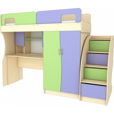 Детская мебель Меридиан №1 (Ренессанс) Комплект состоит из: кровать чердак, стол письменный c ящиками, полка навесная, лестница комод.
Размер: 2430х940х1800мм
