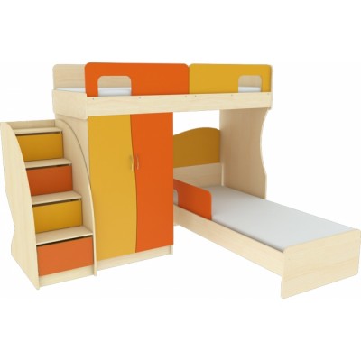 Детская мебель Меридиан №2 (Ренессанс) Комплект состоит из: кровать чердак, кровать одноместная, лестница-комод.
Размер: 2430х1790х1800мм