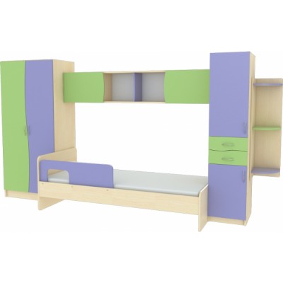 Детская мебель Меридиан №3 (Ренессанс) Комплект состоит из: шкаф гардеробный, кровать одноместная, полка над кроватью, шкаф пенал, полка угловая.Размер: 3460х885х1810мм