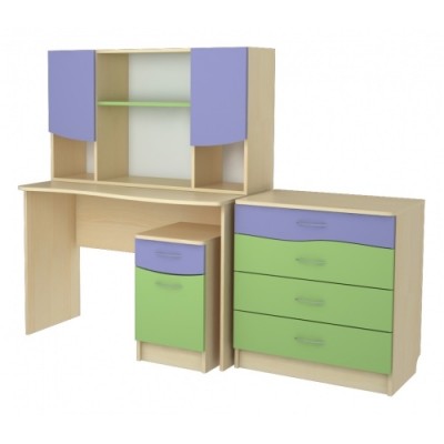 Детская мебель Меридиан №6 (Ренессанс) Комплект состоит из: стол письменный, тумба 1дв1ящ, надставка на стол письменный, комод.