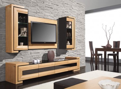 Модульная мебель CORINO Mebin Комплектация на фото: тумба 3ds, шкафчик навесной 1ds левый, шкафчик навесной 1ds правый, панель TV мини.