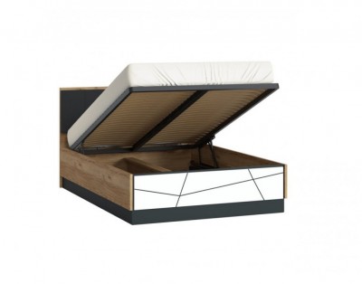 Ліжко  BROLO (кровать 160 BROLO) Vojcik тип BROZ03 з підйомним механізмом  Ліжко BROLO (кровать 160 BROLO) Vojcik тип Z08 з підйомним механізмом в кольорі дуб Катанія - білий глянець/чорний