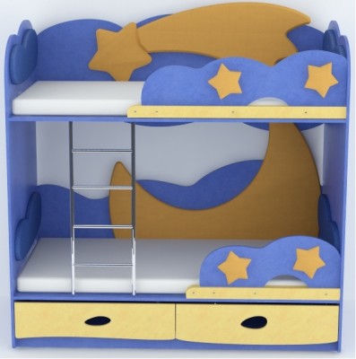 Детская 2-х ярусная кровать Комета+Месяц (Лунная Сказка) Размер (ш/в/г): 1640х1730х900 мм